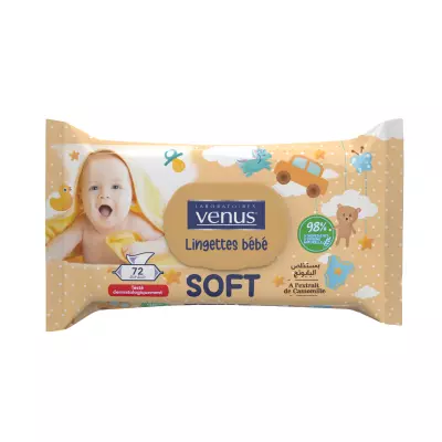 VENUS Lingettes Bébé ultra-douces hypoallergéniques à l'extrait de camomille 