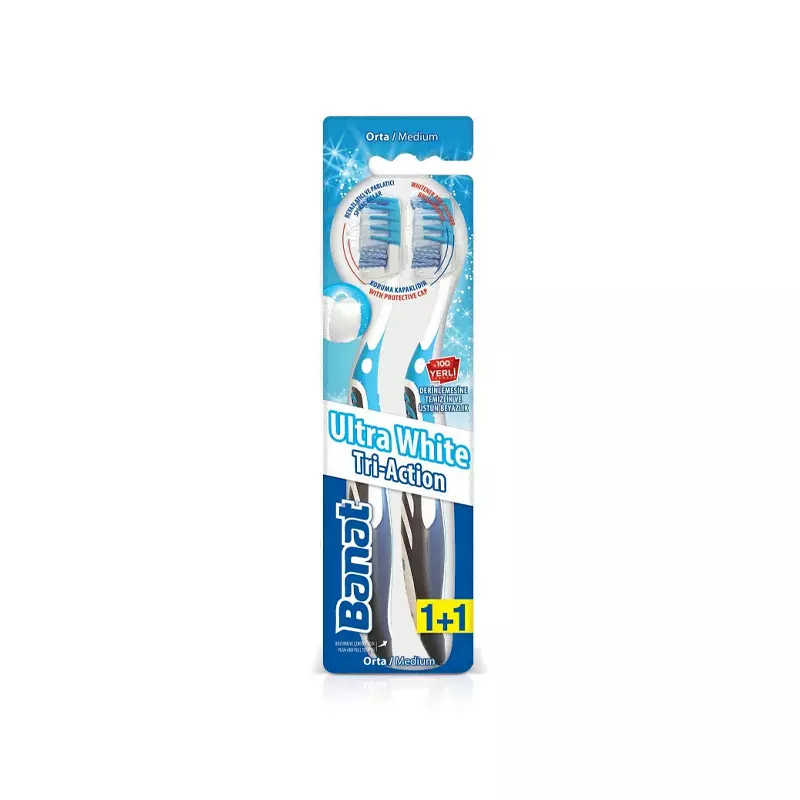 BANAT Brosse à dent ultra-white tri-action 1+1 medium